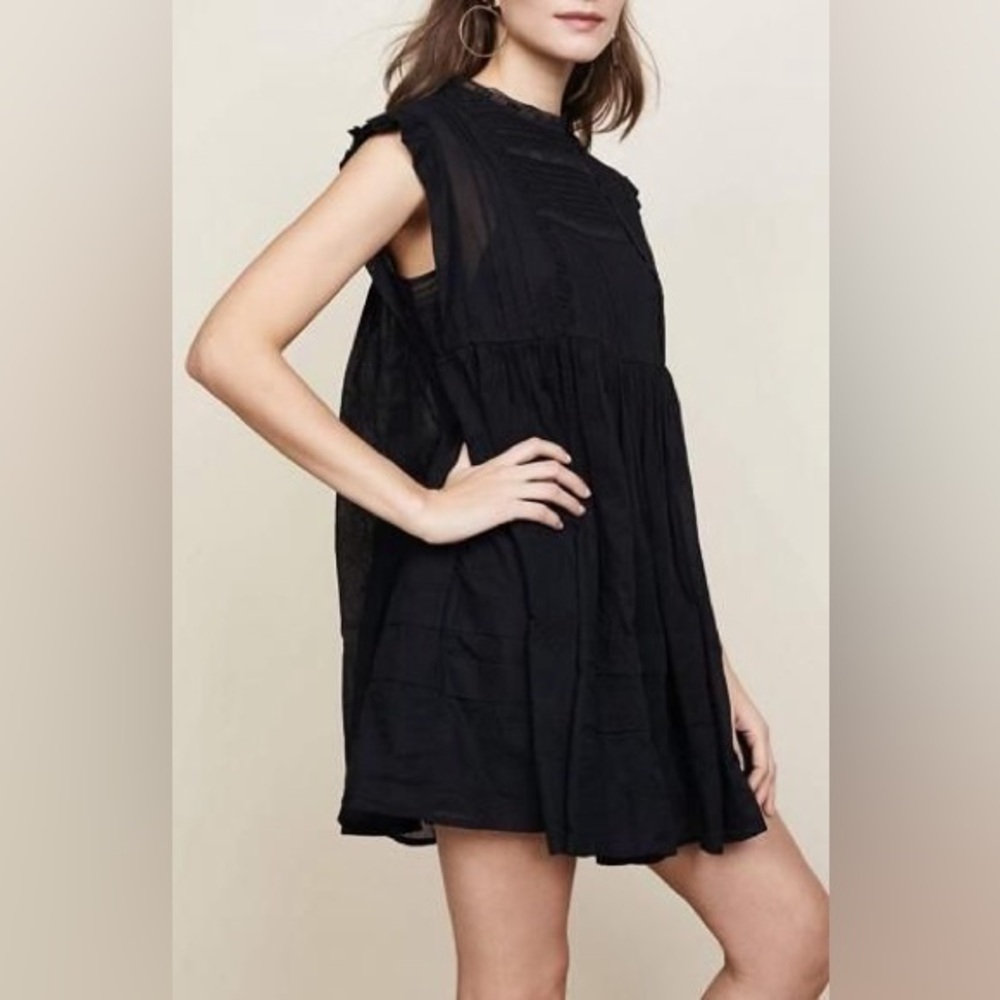 FREE PEOPLE | Cotton Black Lace Tunic Mini Dress with Pockets Coverup - Picture 4 of 16
